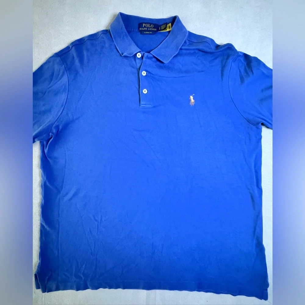 Polo Ralph Lauren Shirt Mens Large Classic Fit Blue Polo Pony Short Sleeve Golf